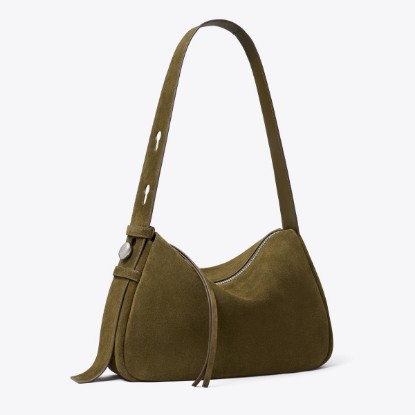 Tory Burch designer shoulder bags Romy Suede Shoulder Bag in Dark Olive angle