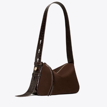 Tory Burch designer shoulder bags Small Romy Suede Shoulder Bag in DARK COCOA angle