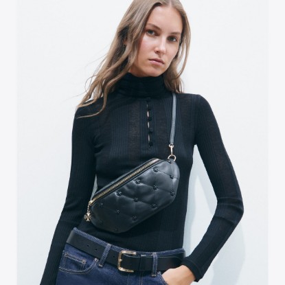 Tory Burch designer belt bags Bunny Knot Belt Bag in BLACK accessory on model