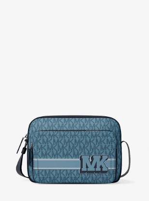 Cooper Embellished Signature Logo Flight Bag in DENIM | Michael Kors