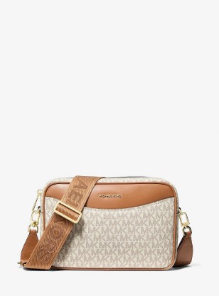 Bev Large Signature Logo Crossbody Bag in VANILLA/ACORN | Michael Kors