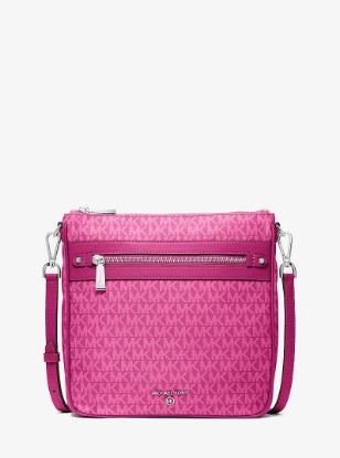 صورة Grand sac à bandoulière Jet Set tissé à imprimé à logo en FRAMBOISE