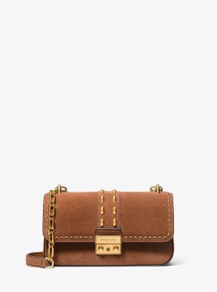 صورة Tribeca Small Studded Suede Shoulder Bag in LUGGAGE
